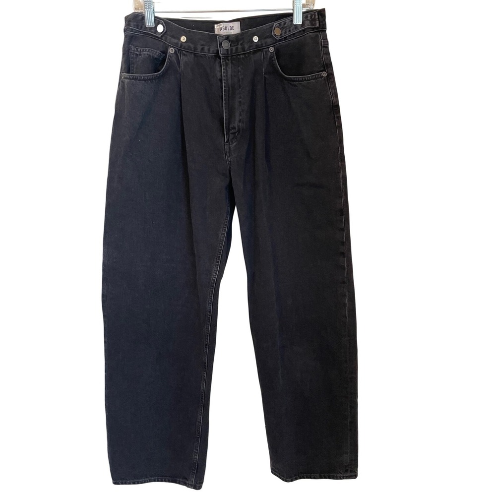 AGOLDE Baggy Tab Oversized Pleated Jeans Black Cave Wash Size 29